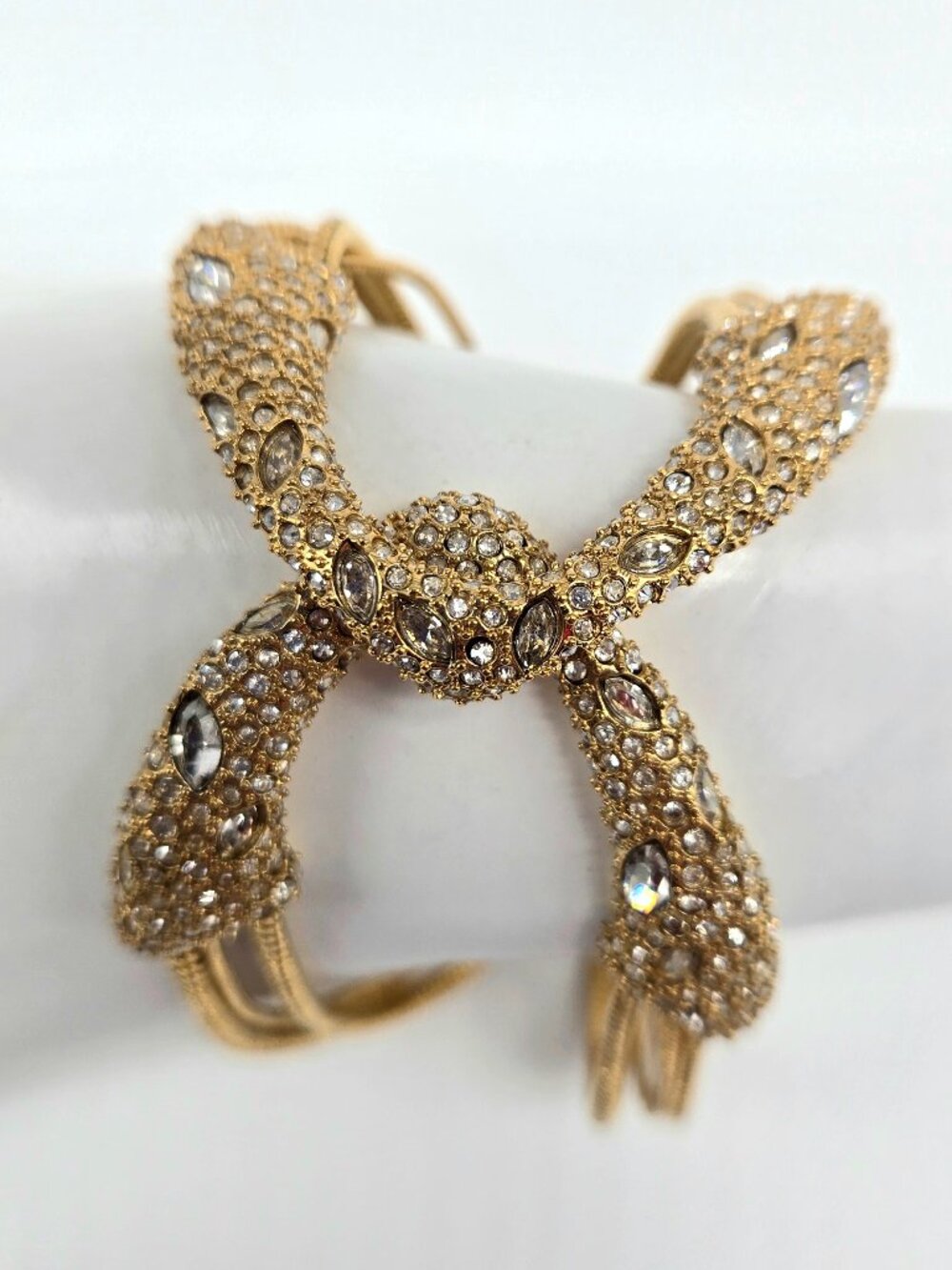 Alexis Bittar Crystal Wrap Bracelet Gold Tone Magnetic Clasp Statement Cuff 8"L